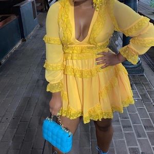 Yellow Knee Length Skater Dress💛